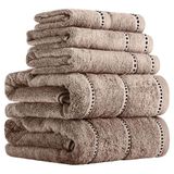 Lavish Home Luxe katoenen handdoekenset - sneldrogend, Zero Twist en zachte 6-delige set met 2 badhanddoeken, 2 handdoeken en 2 washandjes (taupe/zwart), 30 x 30 cm