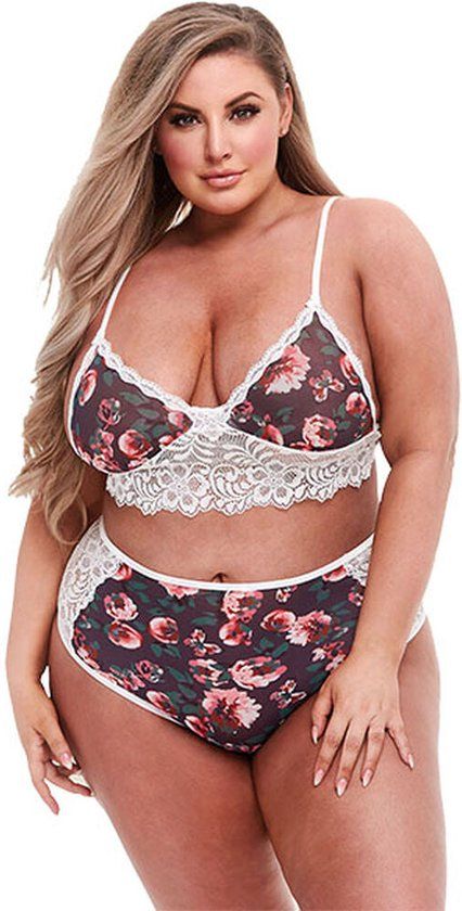 Baci Grey Floral & Lace Bra Set M/L