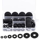 Merkloos Platte rubberringen, 175 stuks in 7 verschillende maten (10 tot 30 mm), zwart rubber, met doos