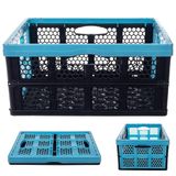 KADAX Klapbox van kunststof met handgrepen, 47 x 34 x 21,5 cm, prullenbak voor werkkamer (zwart/blauw)