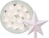Decoris boules de Noël 14x pièce 3 cm - avec étoile faîtage - blanc nacré - plastique