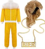 W WIDMANN MILANO Party Fashion - Kostuumset trainingspak met pruik en bierketting, jaren 80-outfit, joggingpak, retrostijl