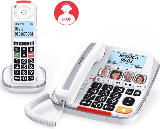 Swissvoice Xtra3355S Combo - Senioren huistelefoon met Draadloze Dect telefoon - Wit