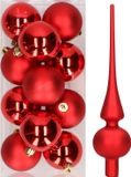 Decoris Kaemingk B.V. 12x Kerst rode kunststof kerstballen met glazen piek mat - Kerstversiering