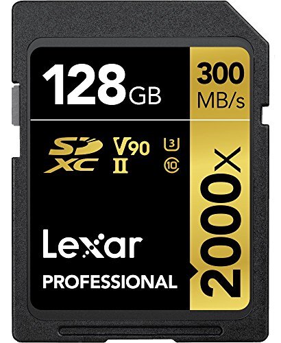 Lexar Professionele 2000x 128GB SDXC UHS-II-kaart, tot 300MB/s lezen, voor DSLR, bioscoopkwaliteit videocamera's (LSD2000128G-BNNNU)