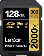 Lexar Professionele 2000x 128GB SDXC UHS-II-kaart, tot 300MB/s lezen, voor DSLR, bioscoopkwaliteit videocamera's (LSD2000128G-BNNNU)