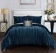Chic at Home Westmont 4-delige dekbedset gerimpeld geplet fluwelen beddengoed-decoratieve kussenslopen inbegrepen, marineblauw, kingsize