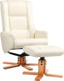 Homcom Relaxfauteuil met voetenbank Kunstleer, hout 71L x 84B x 102H cm Roomwit