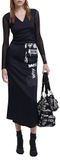 Desigual Printed Long Sleeve V-Neck Dress Wo - Black