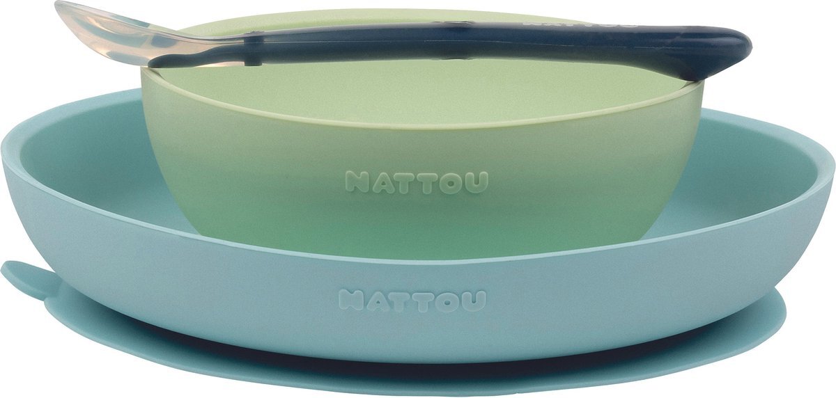 Nattou Eetset 3 stuks blauw/groen