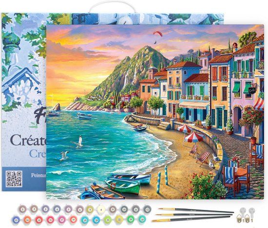 Figured'Art Schilderen op Nummer Volwassenen met lijst - Strandvakanties - Handwerk acrylverf Kit DIY Compleet - 40x50cm Canvas al ingelijst