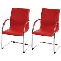 Set van 2 eetkamerstoelen Samara, vrijdragende keukenstoel fauteuil stoel, staal ~ rood