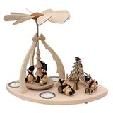 Dekohelden24 Houten theelichtpiramide met scène, voor 3 theelichten, motief: sneeuwpoppen, ca. 32 x 19,5 x 25 cm.