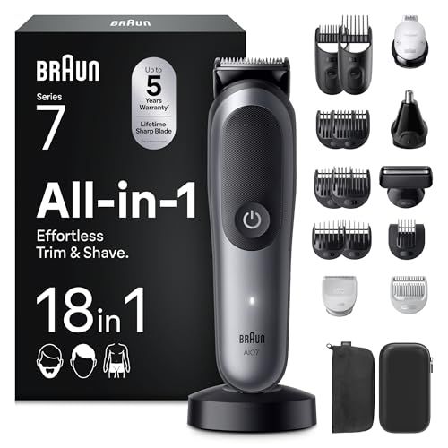 Braun All-in-One Series 7 Groomingset 18-in-1, ProBlade-lemmet, AutoSense-technologie, 120 min accu, AIO7585, grijs