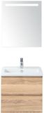 BES LED Vogue Badmeubelset 60 cm - Greeplijst in Kleur - Grey Oak - Keramische Wastafel Wit 1 Kraangat met Sence Spiegel