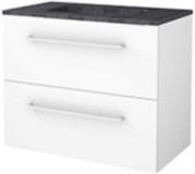 Basic Line Start 46 Badkamermeubelset - 80 x 46 cm - Met Grepen - 2 Lades - Hardstenen Wastafel - 1 Kraangat - Ice White