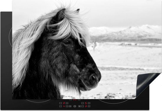 KitchenYeah® Inductie beschermer 77x51 cm - Paard - Zwart/Wit - Inductie kookplaat accessoire