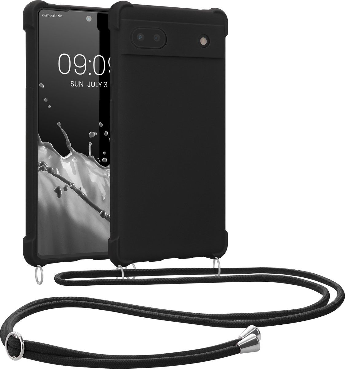kwmobile hoesje voor Google Pixel 6a - beschermhoes van siliconen met hangkoord - zwart