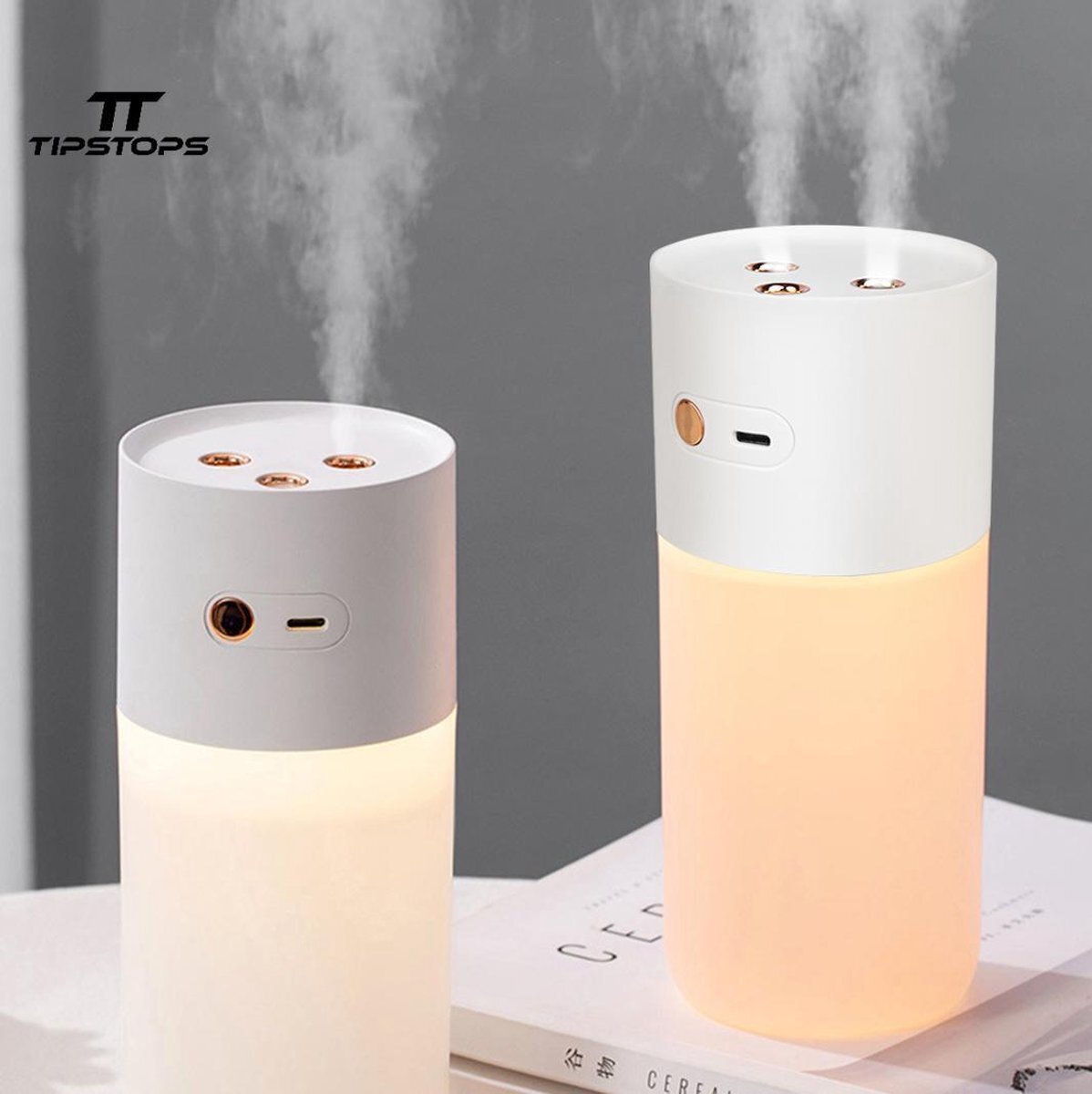 TT tipstops TipsTops Draagbare Mini cool mist Luchtbevochtiger met LED-nachtlampje | Kleur Wit