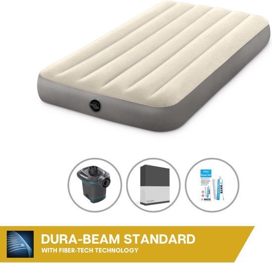 Intex Luchtbed - 1-Persoons - 99 x 191 x 25 cm - Beige - Inclusief Hoeslaken en Reparatieset