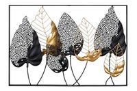 GILDE Decoratieve afbeelding XXL bladeren - metalen wanddecoratie rechthoekig - decoratie woonkamer - kleuren: zwart goud zilver - 95 x 65 cm
