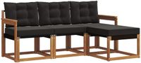 vidaXL - Bank loungeset - 4 zitplekken - Acacia hout - Naturel en zwart