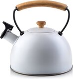 Cookini Vintage Wood Fluitketel - 2.5 Liter - Mat Wit/Bruin - RVS - Geschikt voor Alle Warmtebronnen