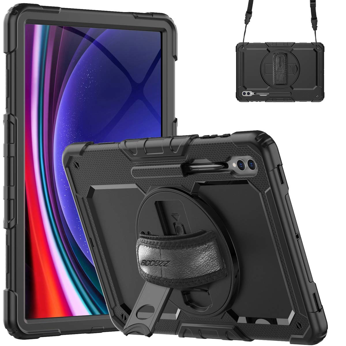 Accezz Rugged Backcover met schouderstrap Samsung Galaxy Tab S9 Ultra - Zwart