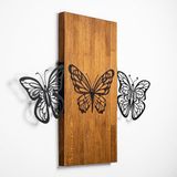 Elegant decoratief houten wandaccessoire, 74 x 58 cm, 100% hout (3 cm) en metaal (1,5 mm), stijlvol walnoot & zwart design, eenvoudige wandmontage