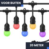 Fonkel 20m Arena LED Prikkabel - IP65 Lichtsnoer Buiten - Koppelbaar - Inclusief 20x Gekleurde E27 Lampen - Zwart