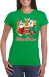 Bellatio Decorations Foute Kerst t-shirt - kerstsokken met diertjes - Merry Christmas - groen - voor dames - kersttruien - kerstkleding S