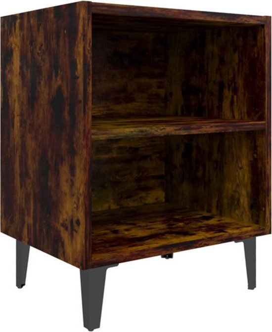 vidaXL Nachtkastje met metalen poten 40x30x50 cm gerookt eikenkleurig