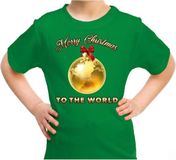 Bellatio Decorations Shoppartners Bv Foute kerst shirt / t-shirt - Merry Christmas to the world - groen voor kinderen - kerstkleding / christmas outfit 104/110