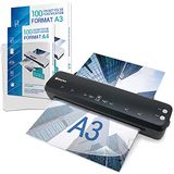 Lamineerapparaat, Waytex Lamineerapparaat, A3, A4, A5, A6, A7, Pro, snel, warm en koud, tot 2 x 125 micron, voor kantoor of thuis, verpakking met 100 A4-hoezen + 100 A3-hoezen