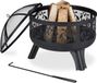Merkloos / Sans marque Shenzhen Haorui Industrial Technology Co., Ltd. Vuurkorf met vonkenscherm - rooster pook - bladeren patroon - schaal Ø 62 cm - vuurton tuin zwart