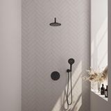 Brauer Black Carving Thermostatische Regendoucheset Inbouw - Hoofddouche 20 cm - Gebogen Wandarm - 3 Weg - Handdouche Rond 3 Standen - Doucheslang - Wandaansluitbocht - Mat Zwart