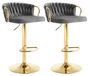 Tabouret de bar Set de 2 tabourets de bar Réglable en hauteur Pivotant à 360° Velours Dossier tressé Gris foncé