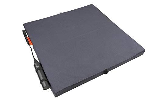 Bumfire Verwarmd zitkussen, met accu voor outdooractiviteiten, rolstoelkussen, zitverwarming, elektrisch en draadloos, met USB-aansluiting, antraciet, XL, 42 x 42 x 3,5 cm
