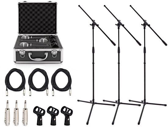 SubZero SZM-11 Dynamische Microfoon, Set van 3 met Koffer, Standaards & Kabels