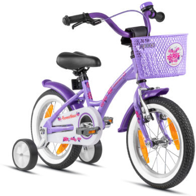 Prometheus Bicycles ® Kinderfiets 14'' vanaf 3 jaar met zijwieltjes in paars & wit