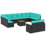 vidaXL 13-delige Loungeset met kussens poly rattan zwart