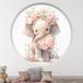 Stickers Trompe L'Oeil Arche Ronde Enfants - Éléphant Floral - Diamètre 40 cm