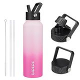 BJPKPK Thermosfles 1200 ml, Roestvrijstalen Isolerende Waterfles | Lekdicht Sportfles met 3 Doppen incl. Rietjesdop | BPA Vrij Fitnessfles voor Gym - Kers
