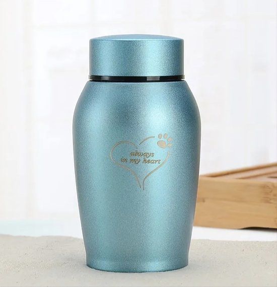 Urn for Pets - 500 ml - Blue Aluminum - Round - 18 cm - "Always in My Heart"