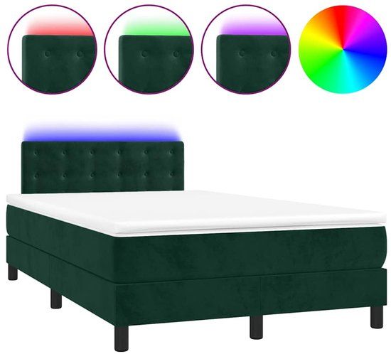 vidaXL Boxspring met matras en LED fluweel donkergroen 120x200 cm