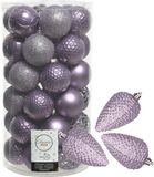 Bellatio Decorations Kaemingk B.V. Kerstballen en dennenappel ornamenten - 43x stuks - kunststof - lila paars