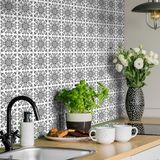 Ambiance Sticker Zelfklevende tegelmuurstickers voor keuken en badkamer - 24 cementtegelstickers AZULEJOS LIZA - 24 stickers 10x10cm