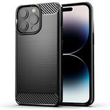 Famz, Siliconen hoes voor iPhone 14 Pro, hoge bescherming en inzetstukken van koolstofvezel, zwart