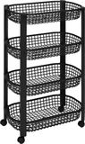 5Five Keuken/badkamer trolley 4 laags - L46 x B25 x H79 cm - zwart - kunststof - met wielen - opberg mandjes/bakjes