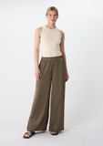 Comma - Dames - Satijnen palazzo broek met elastische tailleband - Karamel - Maat 34